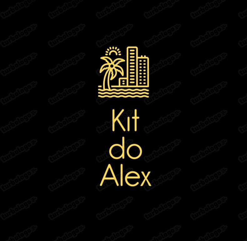 a yellow text kit do alex with a beach and palm trees at Kit do ALEX - AVIAÇÃO - a uma esquina da praia - Ar Condicionado in Praia Grande