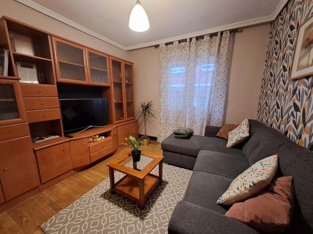 ein Wohnzimmer mit einem Sofa und einem TV in der Unterkunft Bilbao, a un paso. in Bilbao