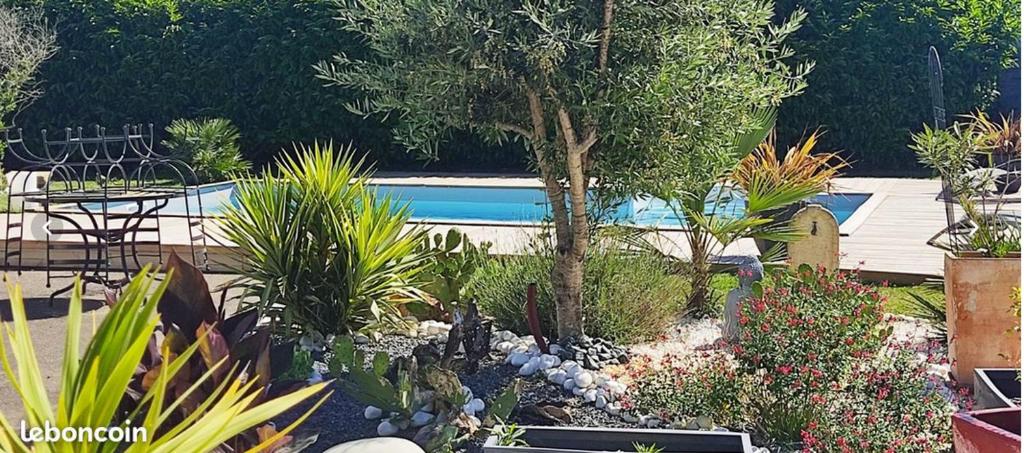 a garden with plants and a swimming pool at MAISON de VACANCES in Seyresse