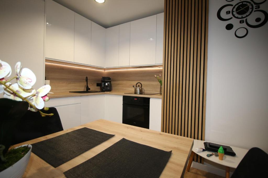 Kuchyň nebo kuchyňský kout v ubytování Apartament ARS Platinium Wisła-Spokojna