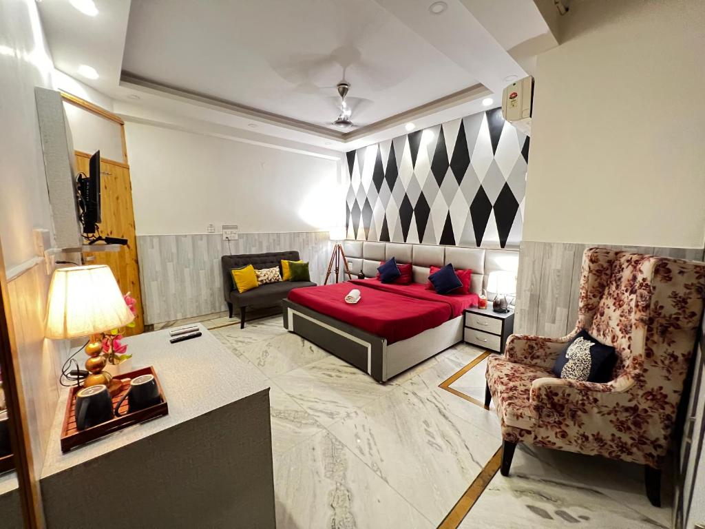 Posezení v ubytování Divine Inn Hotel Near Rajouri Garden Main Market