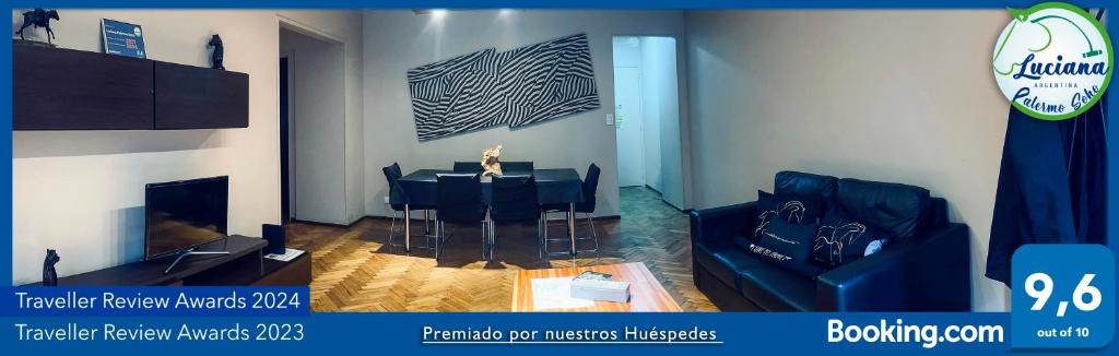 een woonkamer met een tafel en een bank bij Luciana Palermo Soho in Buenos Aires