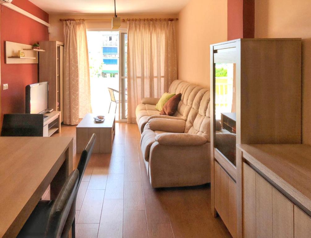 salon z kanapą i telewizorem w obiekcie 3 bedrooms apartement with city view balcony and wifi at Malaga 1 km away from the beach w Maladze
