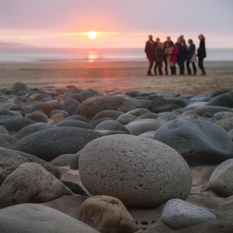 - un groupe de personnes debout sur une plage pour admirer le coucher du soleil dans l'établissement Maison de pêcheur proche du port,plage et commerces chez SAJA, à Fécamp