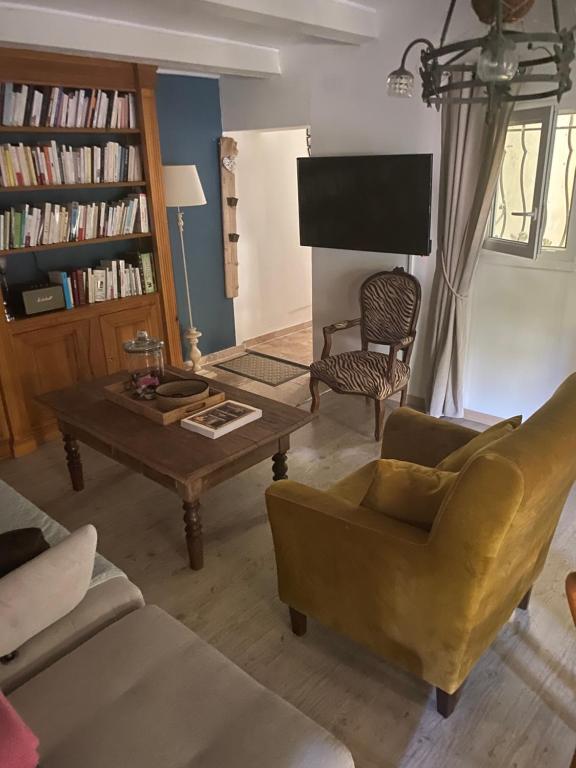 un salon avec un canapé et une table basse dans l'établissement Maison Sainte Geneviève, à Pernes-les-Fontaines