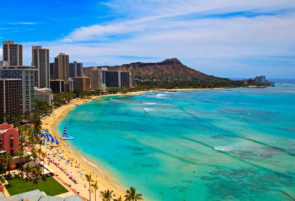 an aerial view of a beach in cape town at 1414- Heart of Waikiki with Kitchen - Free Parking - City View in Honolulu