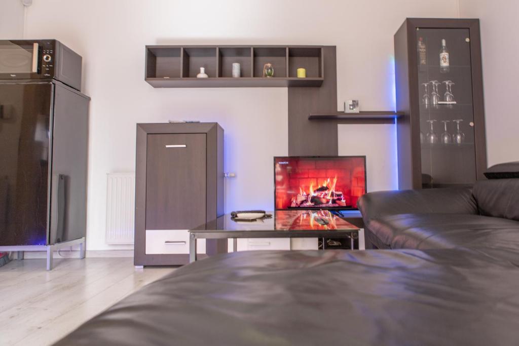 Televízia a/alebo spoločenská miestnosť v ubytovaní Apartment City Inn Pécs