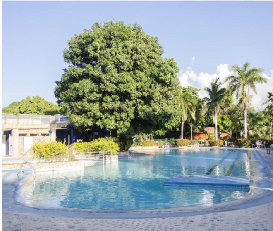 a large pool of water with a tree in the background at Chalet Completo para Familias Condominio Campestre Privado con Piscinas, wifi, AC in Santa Marta