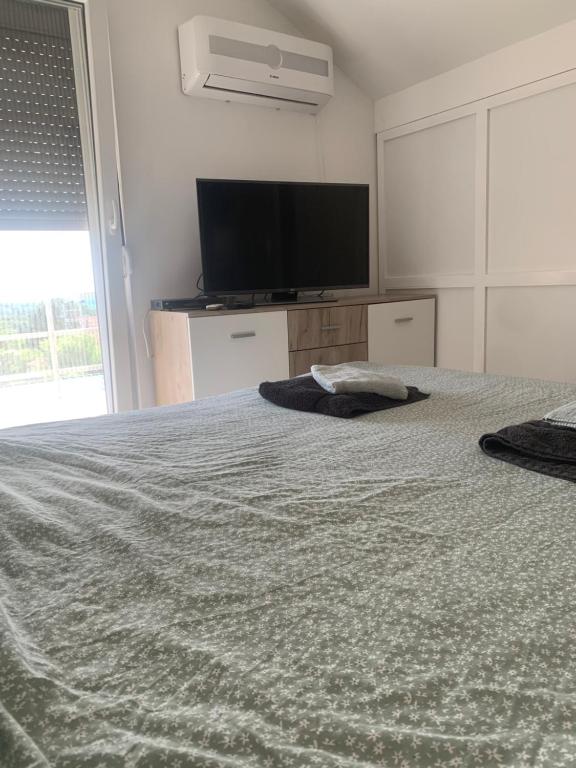 TV a/nebo společenská místnost v ubytování Mika’s Poolhouse