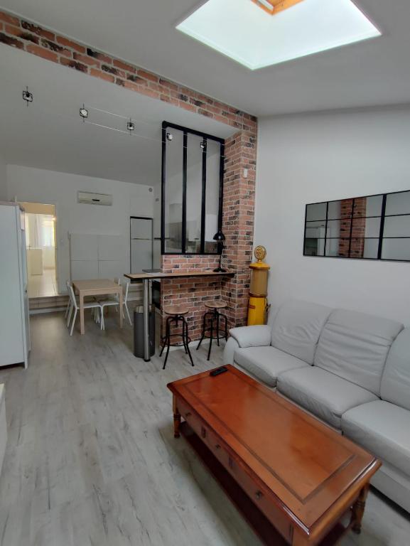 un salon avec un canapé et une table dans l'établissement Appartement T2 48 m2 indépendant parking public gratuit à proximité, à Béziers