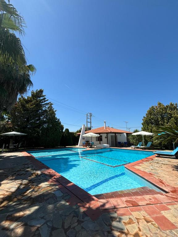 a large swimming pool in a yard with a house at Country House with Pool and Big Garden in Oropós
