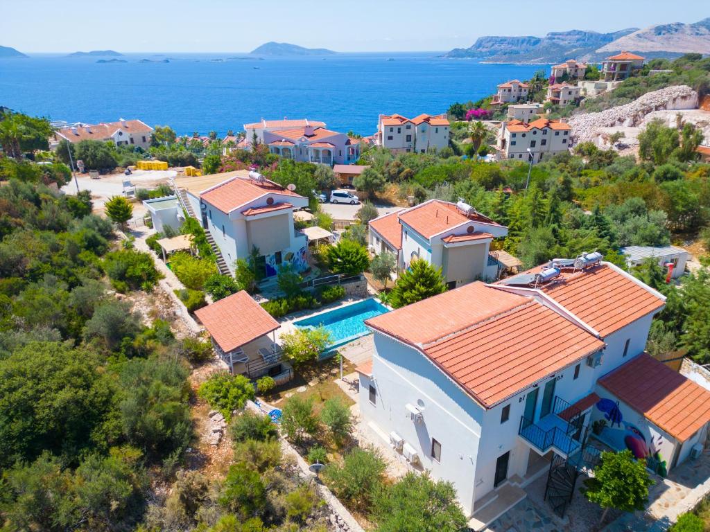 an aerial view of a villa with a swimming pool at Sea Garden in Kas