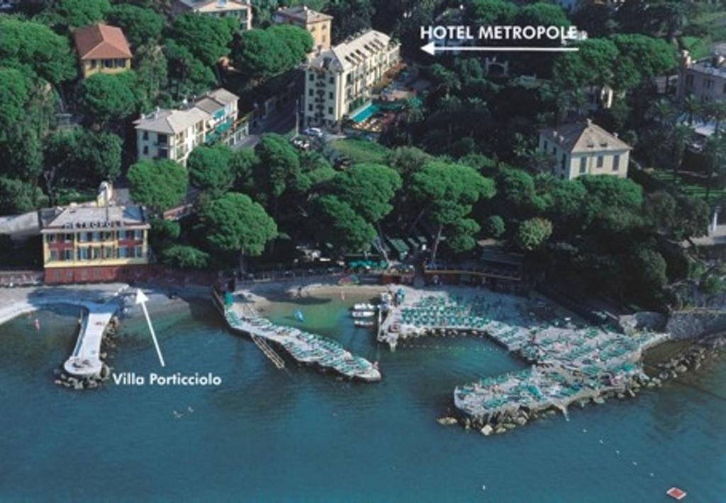 an aerial view of a marina with boats in the water at Hotel Metropole in Santa Margherita Ligure