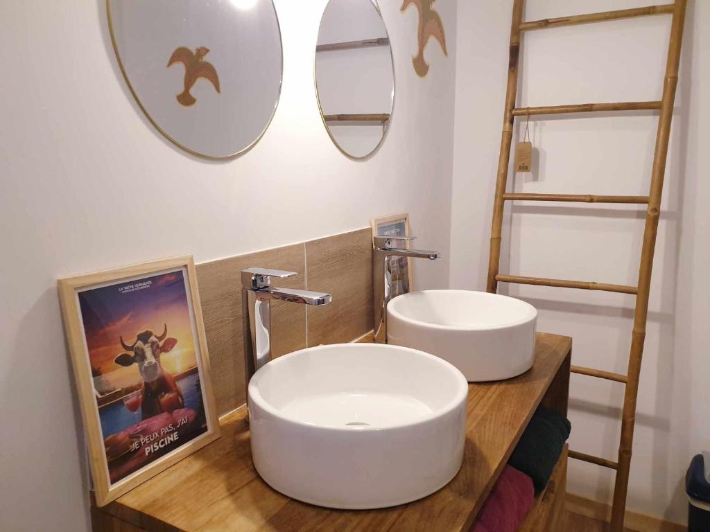 - Baño con 2 lavabos y 2 espejos en Le Loft du Clos Giot en Saint-Vaast-la-Hougue