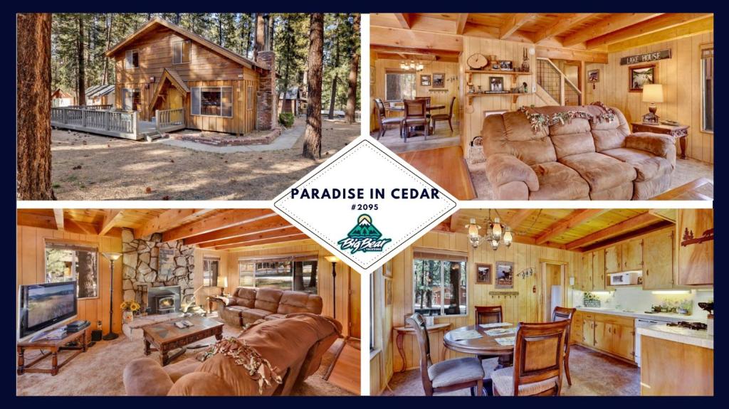 deux photos d'un salon et d'une cabine dans l'établissement 2095-Paradise in Cedar home, à Big Bear Lake