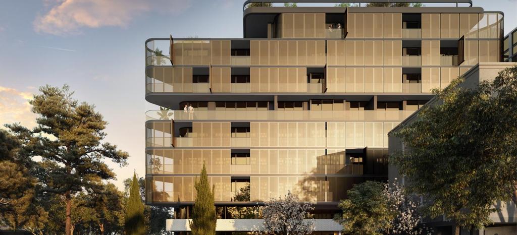 a rendering of a building with trees in front at Kashmir, Modern and luxury 2BR 2BA, Fast WiFi & Netflix, Free Parking, Central Location, near CBD in Canberra