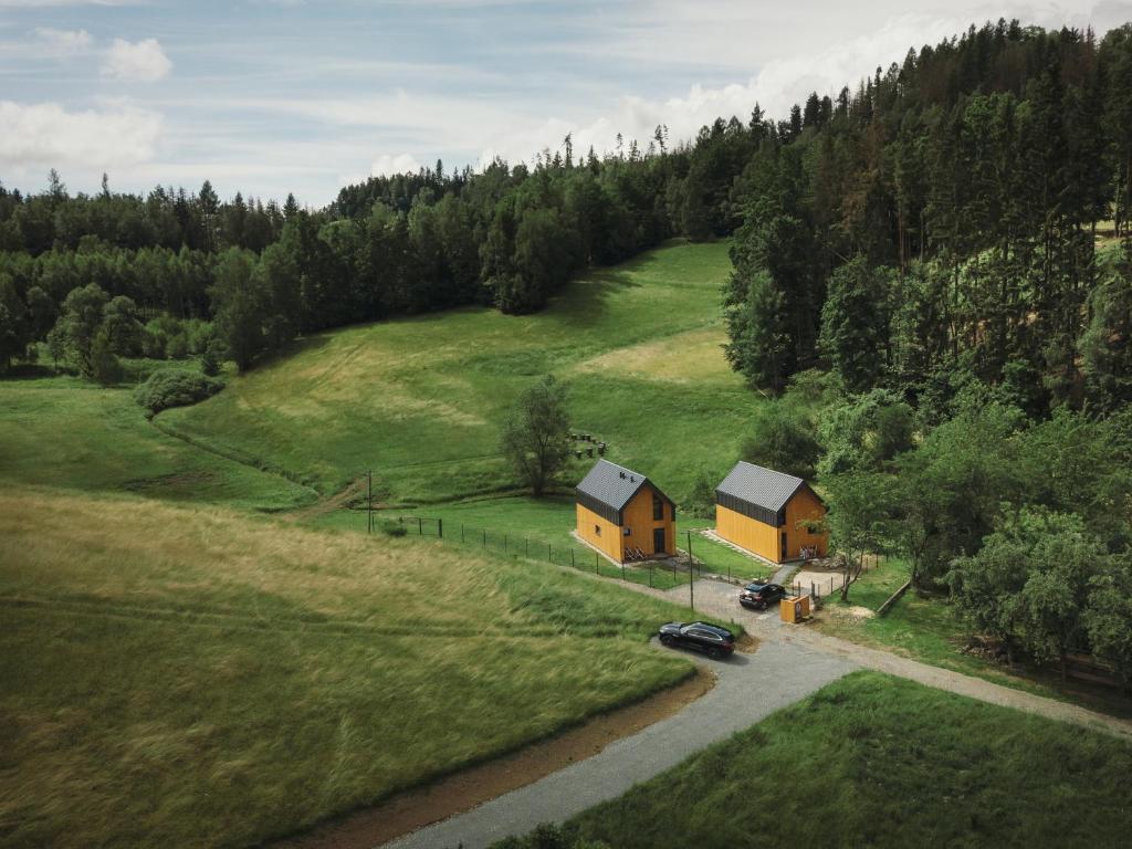 an aerial view of a house in a green field at Hill & Chill Kudowa Zdrój in Kudowa-Zdrój