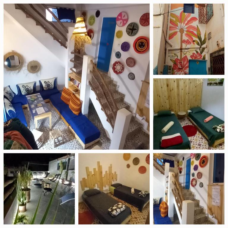 a collage of pictures of a room at Dar jilali in Taghazout