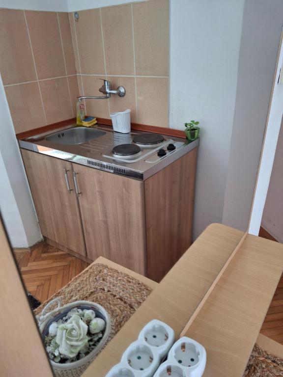 Kuchyň nebo kuchyňský kout v ubytování Apartmani SAMB Igalo