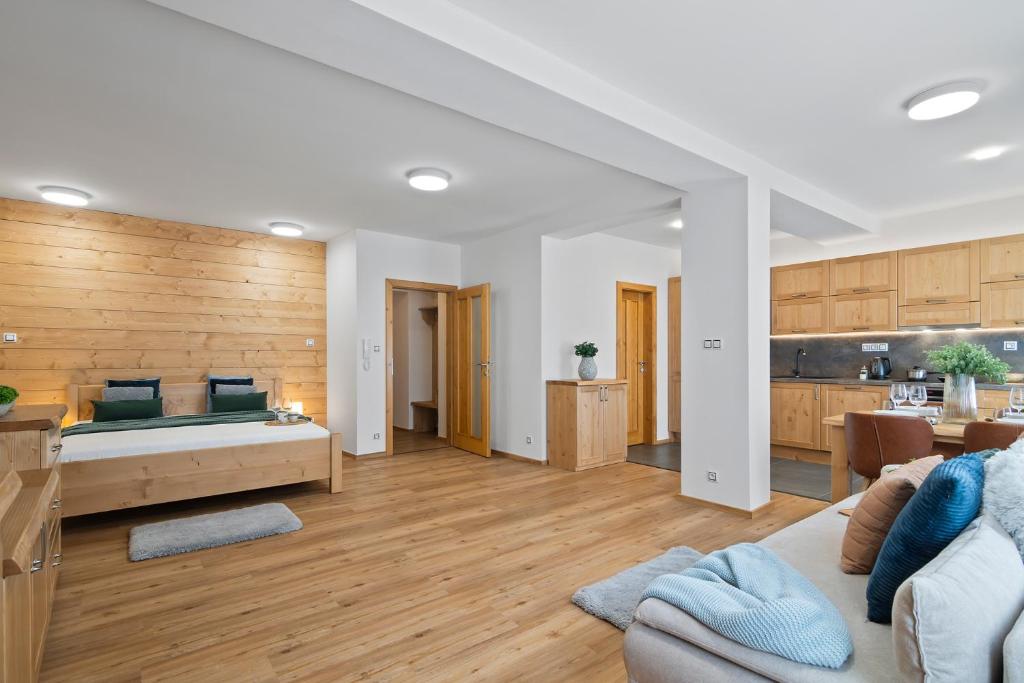 Η κουζίνα ή μικρή κουζίνα στο Špindl Lodge Apartments Self check-in & Sauna