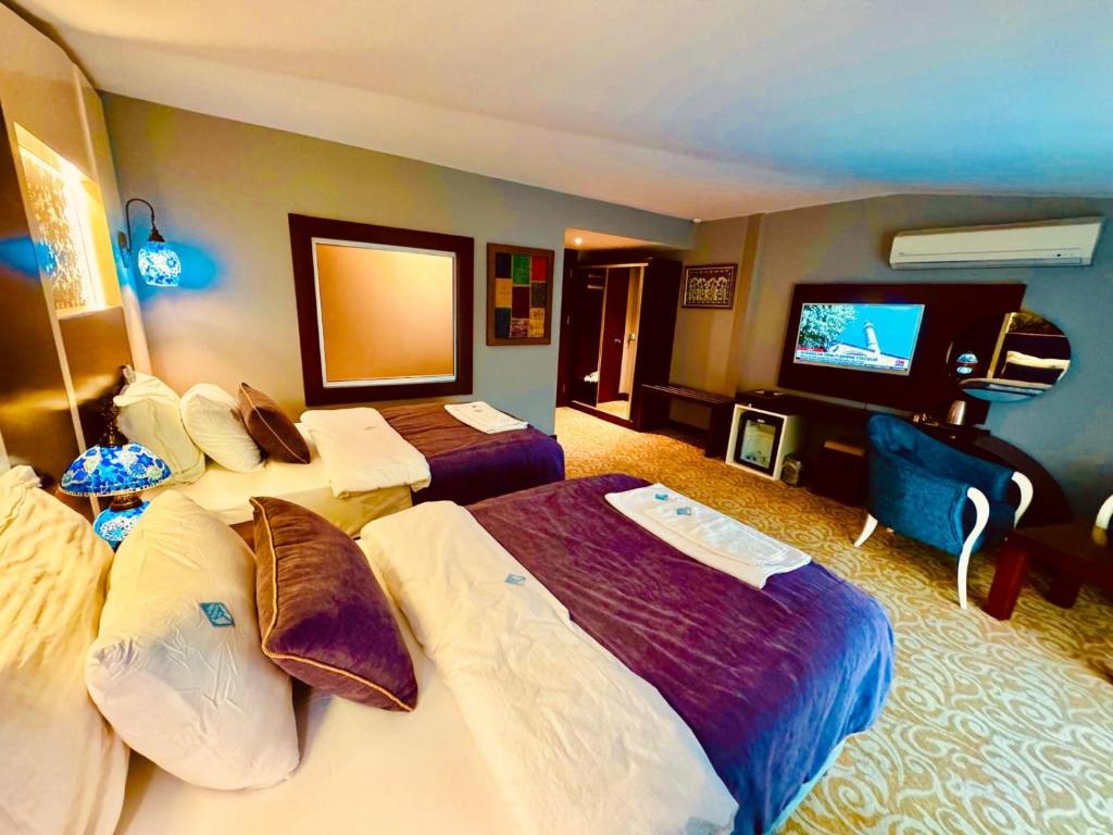 TV a/nebo společenská místnost v ubytování Pamukkale Whiteheaven Suite Hotel