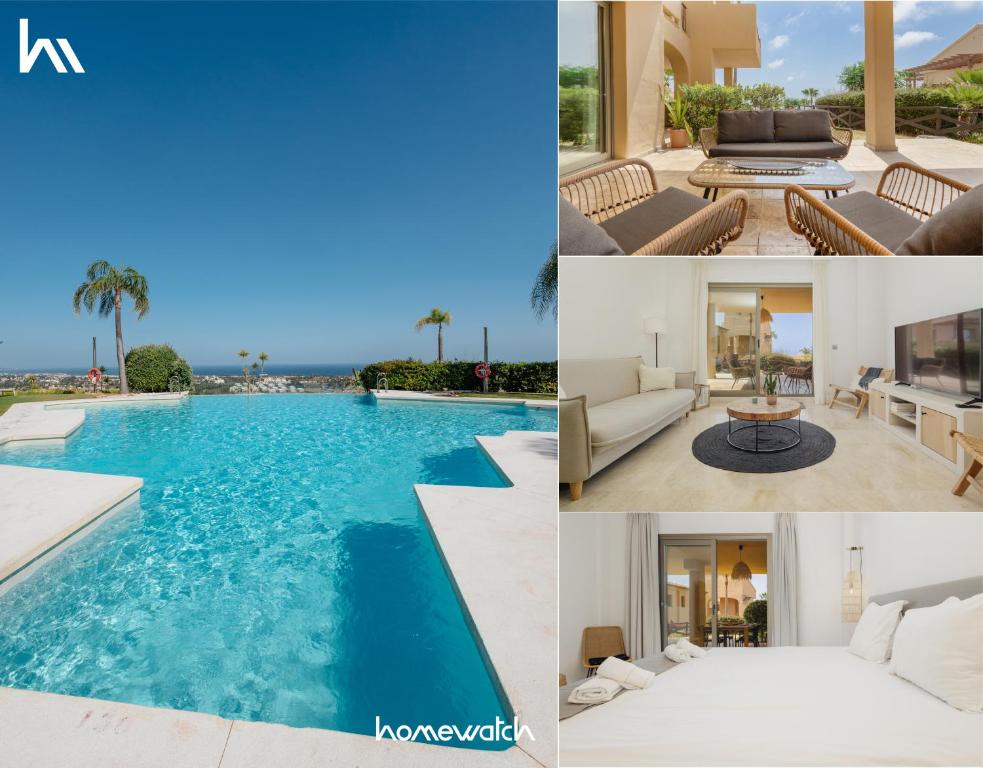 kolaż zdjęć domu z basenem w obiekcie Modern and luxurious holiday home with sea views in Benahavís w mieście Estepona