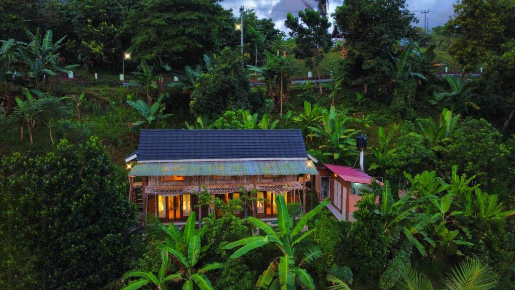 De Chicktoria Hostel في Pawenang: منزل صغير وسط غابة