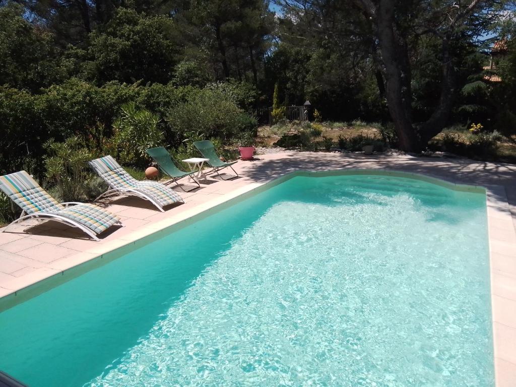 una piscina con 2 sillas y una piscina en Les chambres d'Adeline - B&B en Murs