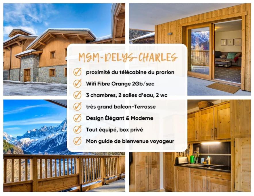 un collage d'images d'une maison avec un panneau dans l'établissement MGM Charles Delys - 3 Rooms - Les Houches, aux Houches