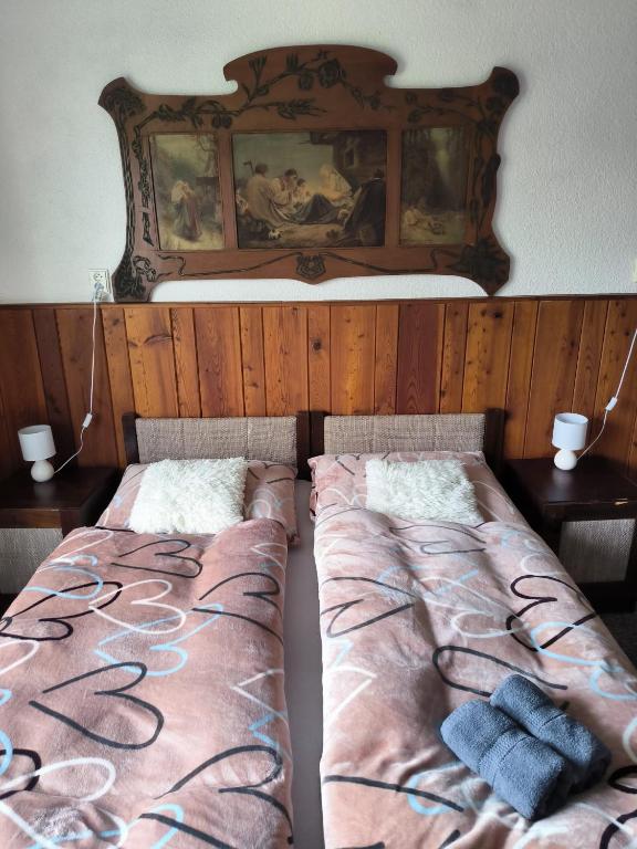 Postel nebo postele na pokoji v ubytování Chata Rybná 18