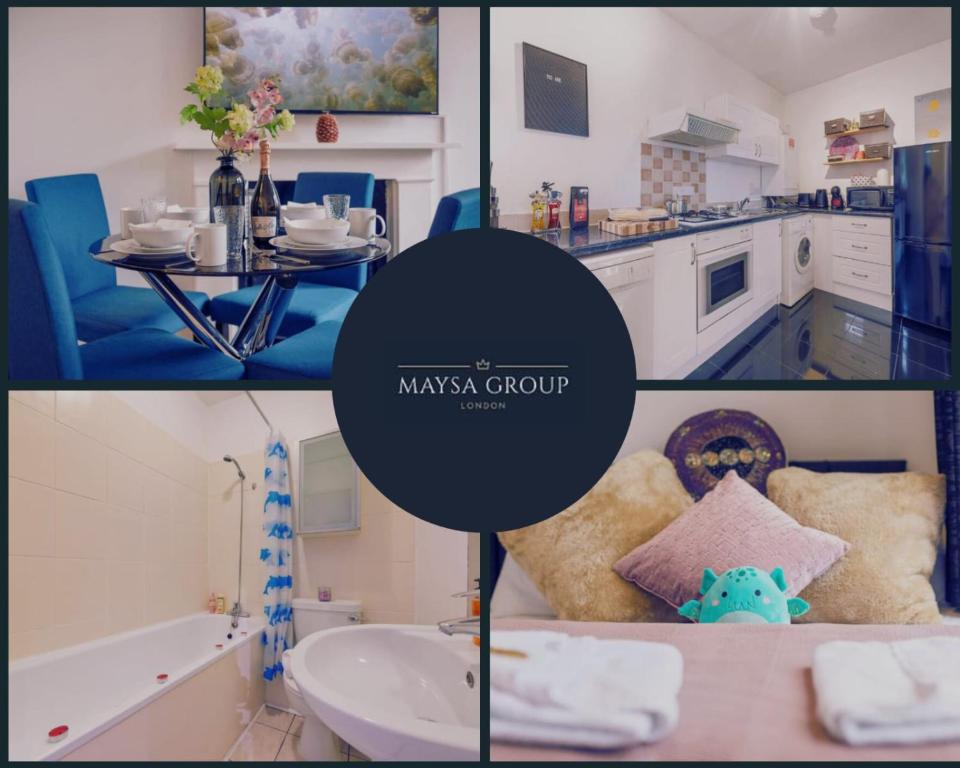 een collage van foto's van een keuken en een badkamer bij Modern Living in the Heart of Covent Garden! 6BC in Londen