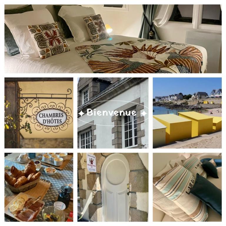 un collage de photos d'un hôtel avec un lit et des vues dans l'établissement Constance de Bretagne B&B, à Batz-sur-Mer