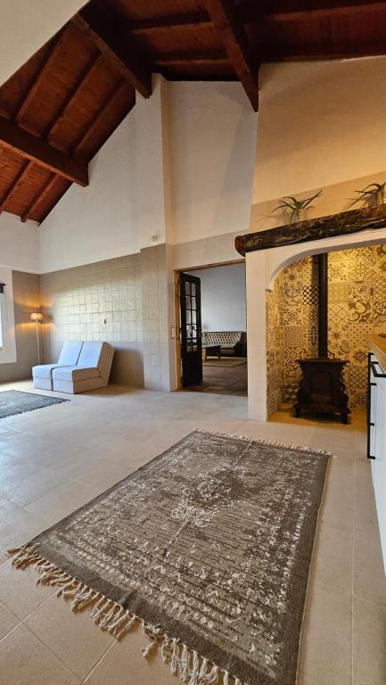 a living room with a rug on the floor at Big Central Apartment in Alpiarça