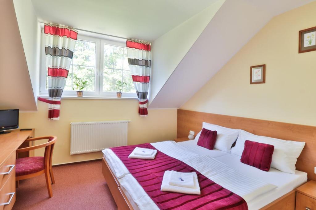 Postel nebo postele na pokoji v ubytování Hotel České Žleby