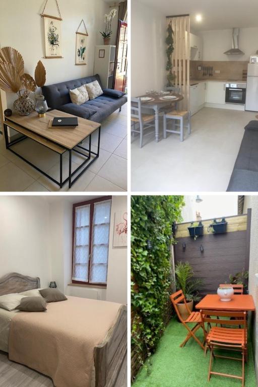 - quatre vues différentes sur un salon et une chambre dans l'établissement La Riolle, à Bracieux