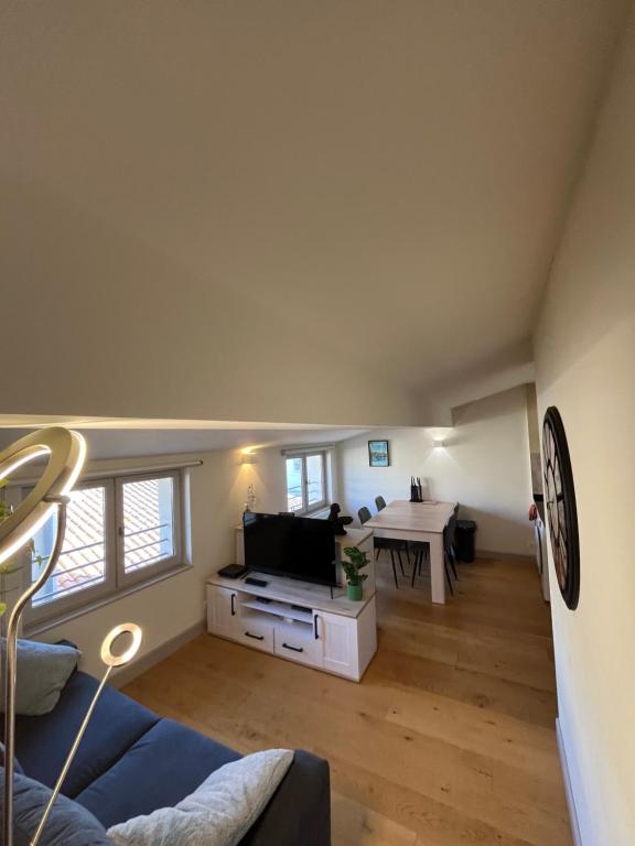 un salon avec un canapé et une télévision dans l'établissement T2 Centre historique Avignon, à Avignon