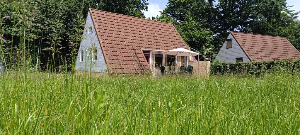an old house in a field of tall grass at 6-pers vakantiebungalow in het Heuvelland in Simpelveld