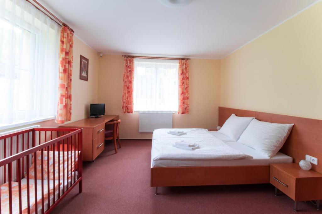 Postel nebo postele na pokoji v ubytování Hotel České Žleby
