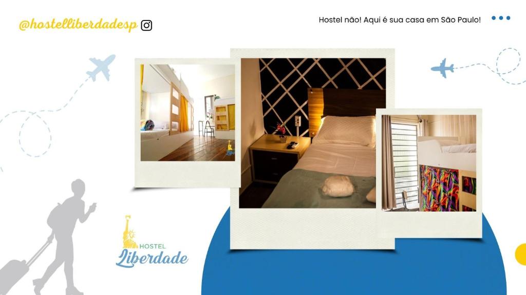 une photo d'une chambre avec un lit et une salle de bains dans l'établissement Hostel Liberdade, à São Paulo