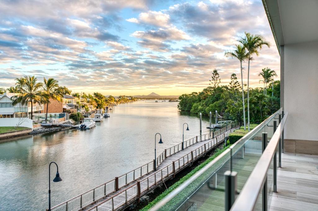 a view of a river from a building at Jacaranda Noosa in Noosa Heads
