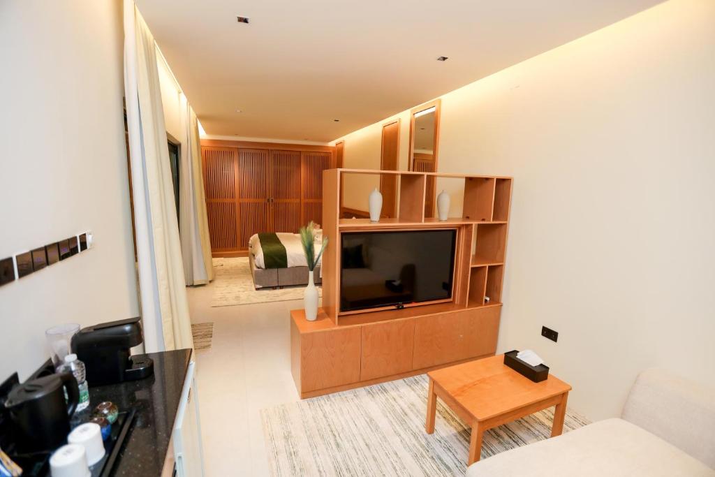 TV a/nebo společenská místnost v ubytování Suffah Chalet شاليه صفة