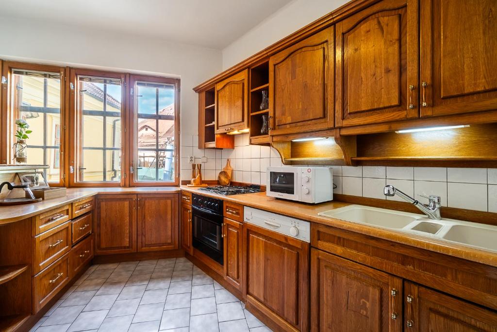 Kuchyň nebo kuchyňský kout v ubytování Apartmány u Vlašského dvora