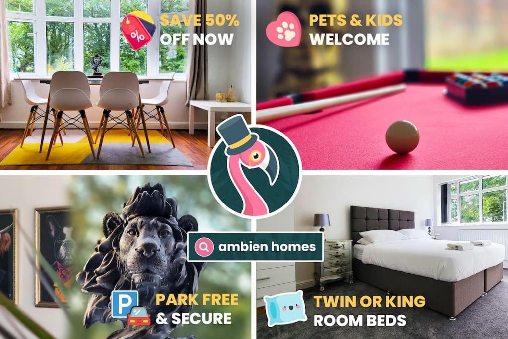 a collage of pictures of a room with a bed and a dog at BIG 7xGuest House 3xVan Locked CarPort Garden Leeds & Bradford in Leeds