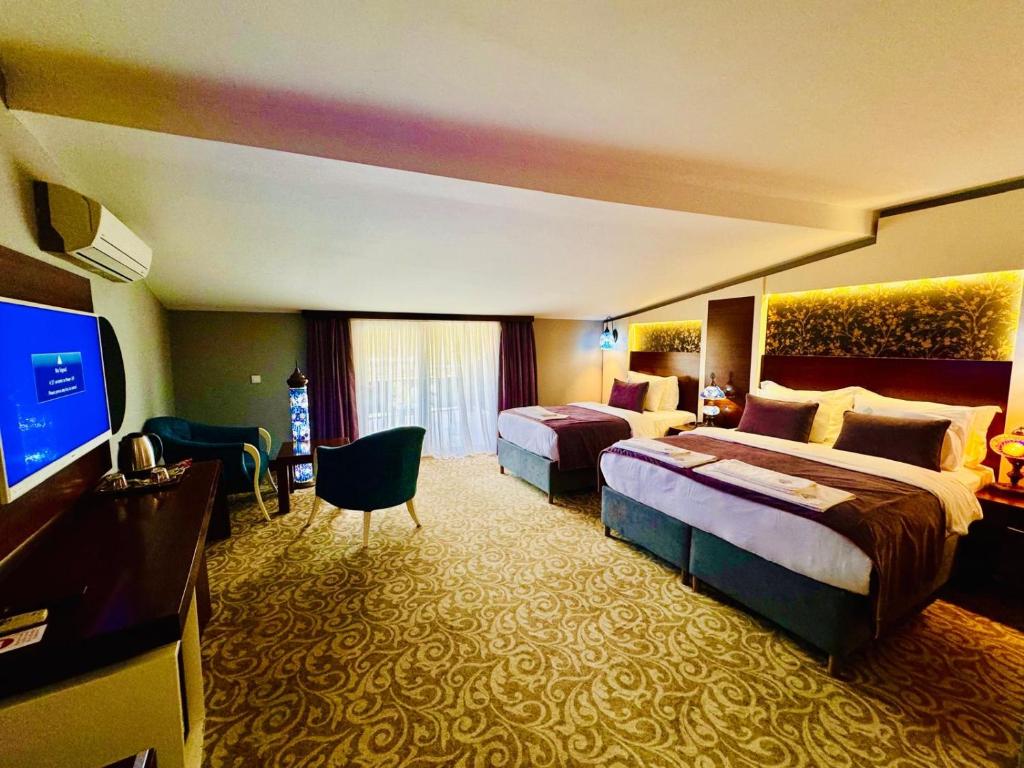 TV a/nebo společenská místnost v ubytování Pamukkale Whiteheaven Suite Hotel