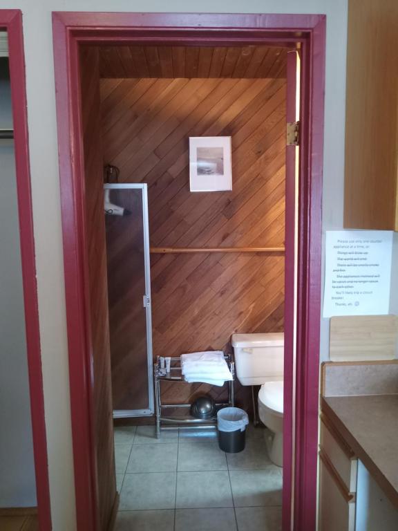 a bathroom with a sink and a toilet in a room at Luisa's guest suite in Keremeos
