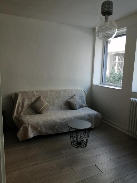 un salon avec un canapé et une table dans l'établissement Studio Cours Emile Zola Métro République, à Villeurbanne