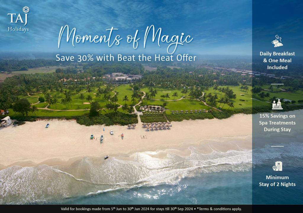 a flyer for morgans of magic with a beach at Taj Fisherman’s Cove Resort & Spa, Chennai in Mahabalipuram