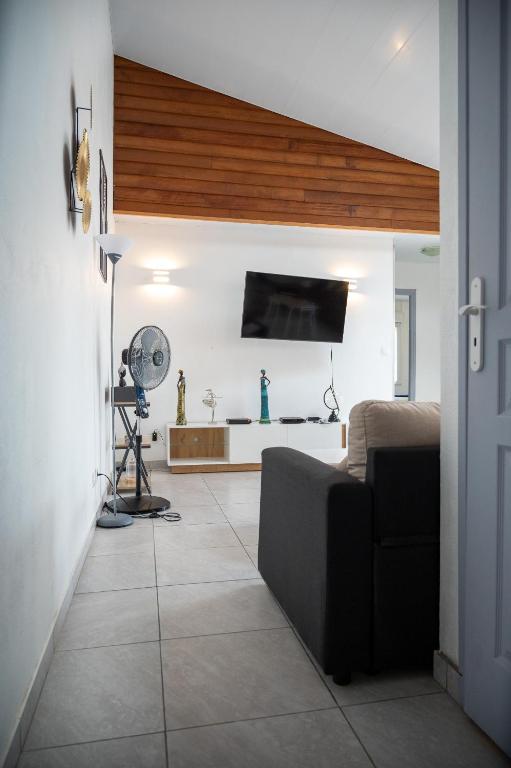 a living room with a couch and a flat screen tv at Résidence ATLAS in Saint-Laurent du Maroni