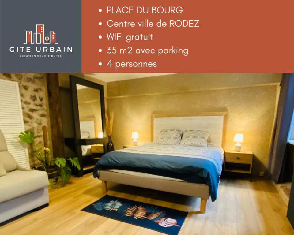 Ένα ή περισσότερα κρεβάτια σε δωμάτιο στο Le Place Du Bourg Appartement T2 Centre Historique Rodez