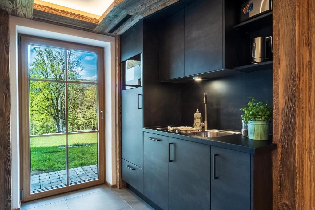 Kuchyň nebo kuchyňský kout v ubytování Appartements Hochödlehen